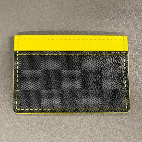 Upcycled LV Damier Graphite Canvas & Yellow Leather Card Case Holder - Picture 2 of 6